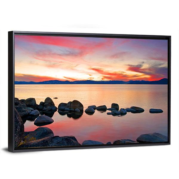 View Of Lake Tahoe At Sunrise Canvas Wall Art-3 Horizontal-Gallery Wrap-25" x 16"-Tiaracle