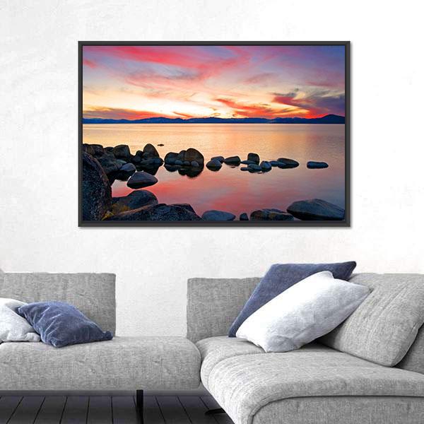 View Of Lake Tahoe At Sunrise Canvas Wall Art-5 Horizontal-Gallery Wrap-22" x 12"-Tiaracle