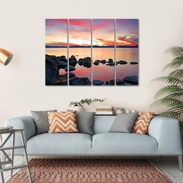 View Of Lake Tahoe At Sunrise Canvas Wall Art-4 Horizontal-Gallery Wrap-34" x 24"-Tiaracle