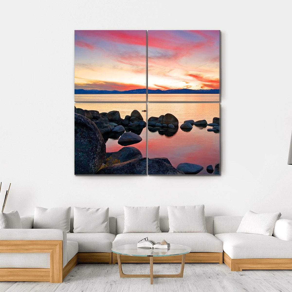 View Of Lake Tahoe At Sunrise Canvas Wall Art-4 Square-Gallery Wrap-17" x 17"-Tiaracle