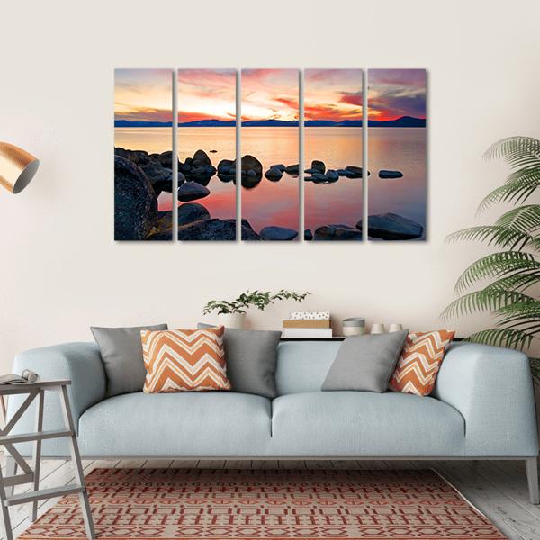 View Of Lake Tahoe At Sunrise Canvas Wall Art-5 Horizontal-Gallery Wrap-22" x 12"-Tiaracle