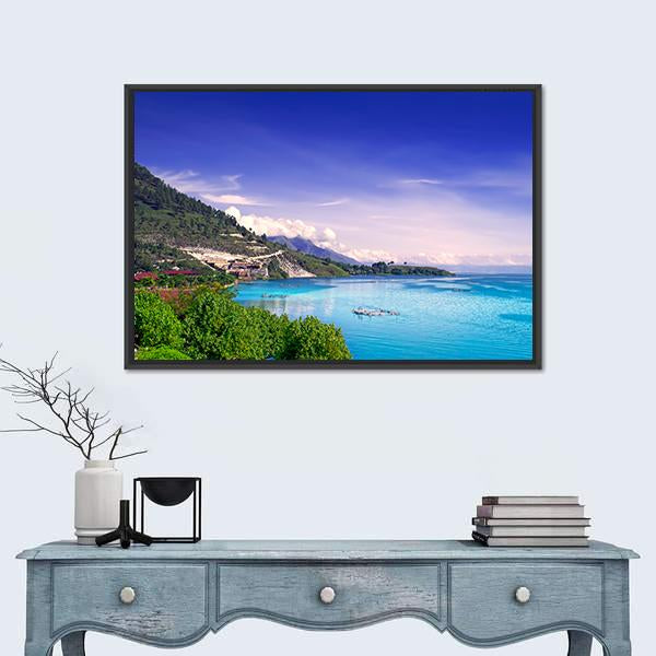 View Of Lake Toba Canvas Wall Art-1 Piece-Floating Frame-24" x 16"-Tiaracle