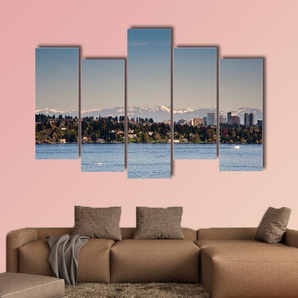View Of Lake Washington Canvas Wall Art-5 Pop-Gallery Wrap-47" x 32"-Tiaracle