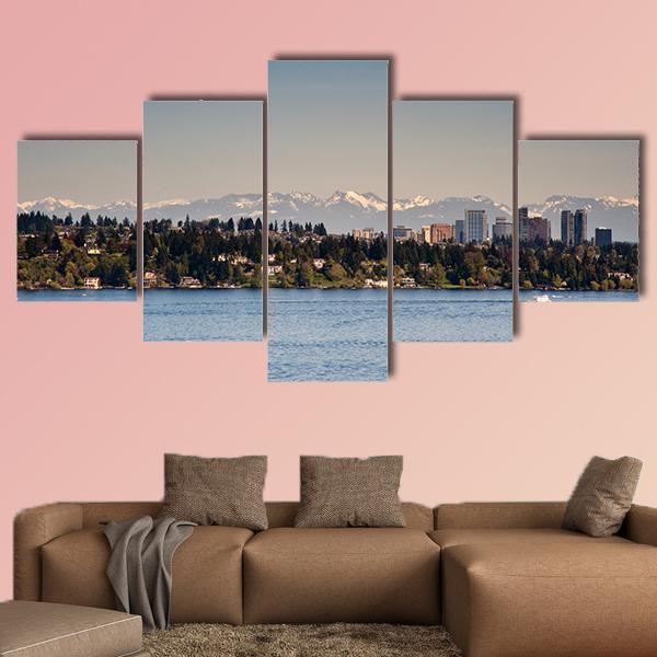 View Of Lake Washington Canvas Wall Art-5 Star-Gallery Wrap-62" x 32"-Tiaracle