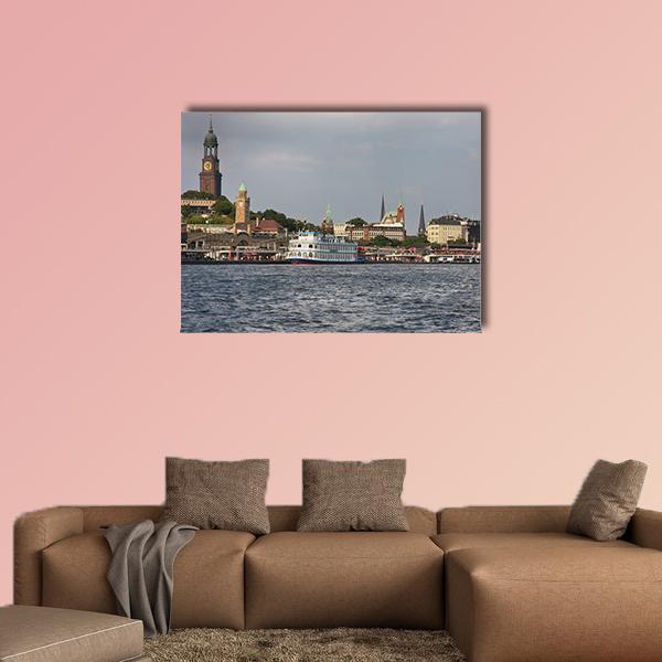 View Of Landscape Of Hamburg's tourist Harbour Canvas Wall Art-1 Piece-Gallery Wrap-48" x 32"-Tiaracle