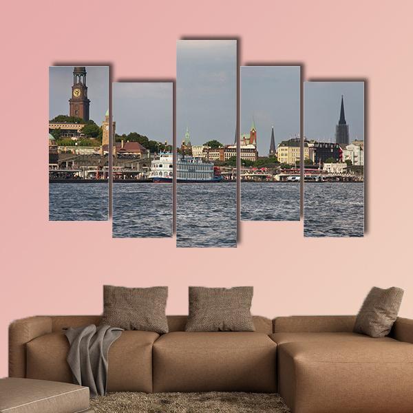 View Of Landscape Of Hamburg's tourist Harbour Canvas Wall Art-5 Pop-Gallery Wrap-47" x 32"-Tiaracle