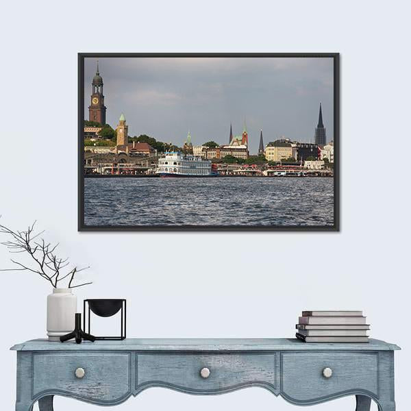 View Of Landscape Of Hamburg's tourist Harbour Canvas Wall Art-1 Piece-Floating Frame-24" x 16"-Tiaracle