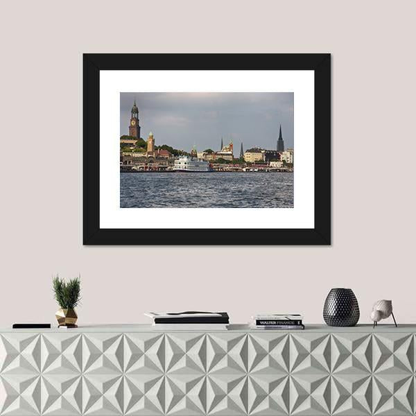View Of Landscape Of Hamburg's tourist Harbour Canvas Wall Art-1 Piece-Framed Print-20" x 16"-Tiaracle