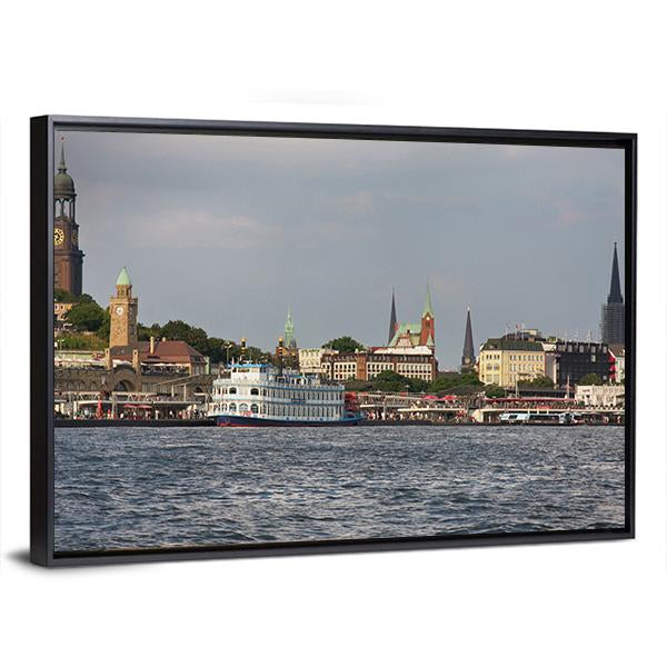 View Of Landscape Of Hamburg's tourist Harbour Canvas Wall Art-3 Horizontal-Gallery Wrap-25" x 16"-Tiaracle