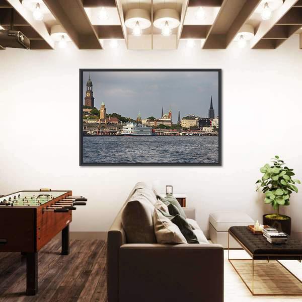 View Of Landscape Of Hamburg's tourist Harbour Canvas Wall Art-3 Horizontal-Gallery Wrap-25" x 16"-Tiaracle
