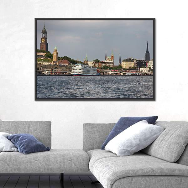 View Of Landscape Of Hamburg's tourist Harbour Canvas Wall Art-3 Horizontal-Gallery Wrap-25" x 16"-Tiaracle