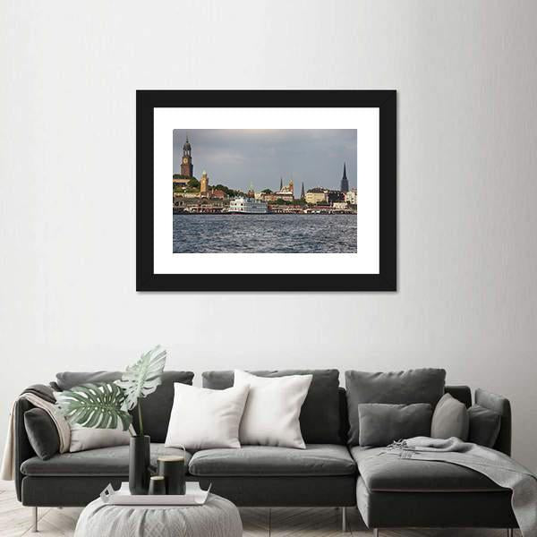 View Of Landscape Of Hamburg's tourist Harbour Canvas Wall Art-3 Horizontal-Gallery Wrap-25" x 16"-Tiaracle