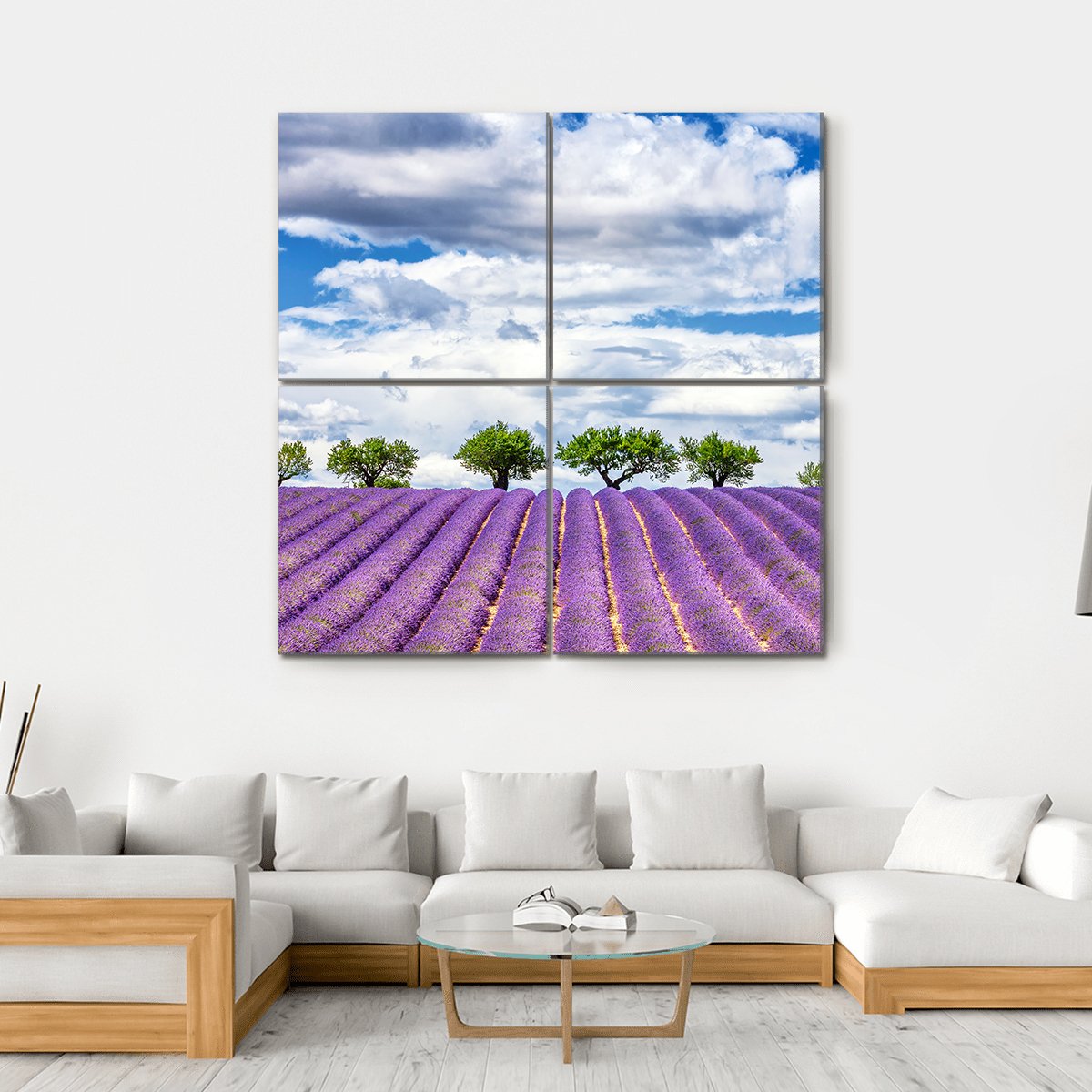 View Of Lavender Field In France Canvas Wall Art-4 Square-Gallery Wrap-17" x 17"-Tiaracle