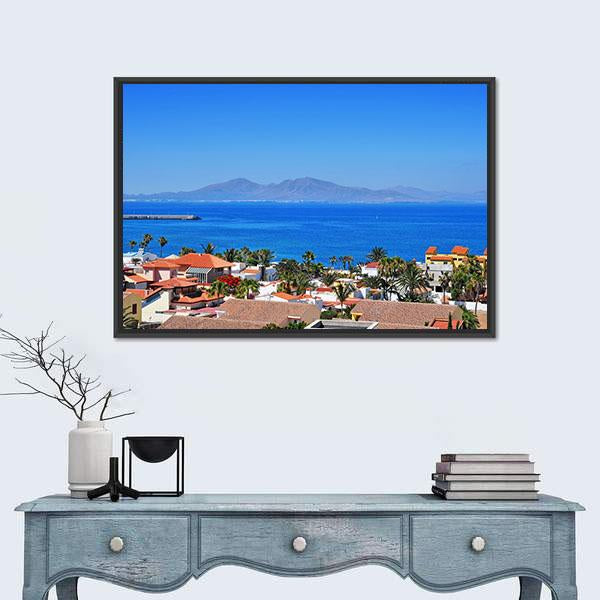 View Of Lobos Island From Corralejo Canvas Wall Art-1 Piece-Floating Frame-24" x 16"-Tiaracle