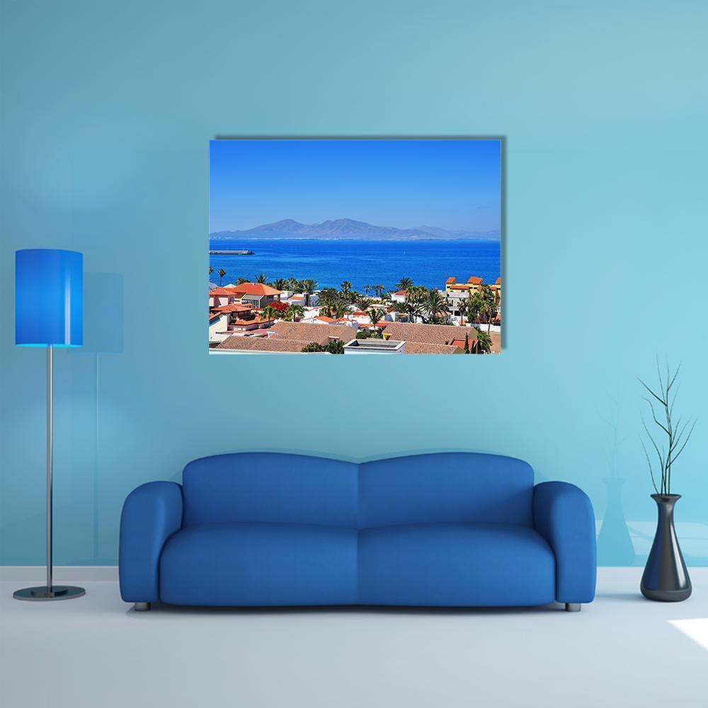 View Of Lobos Island From Corralejo Canvas Wall Art-1 Piece-Gallery Wrap-48" x 32"-Tiaracle
