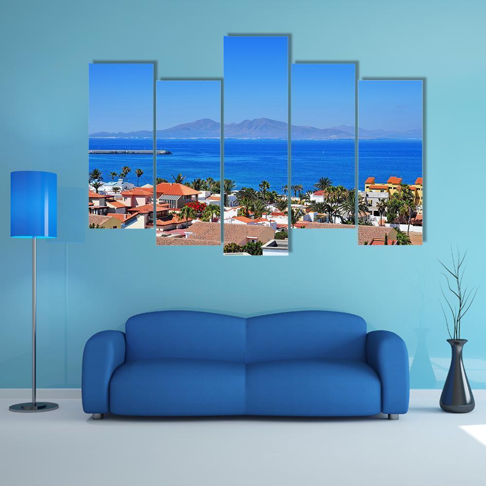 View Of Lobos Island From Corralejo Canvas Wall Art-5 Pop-Gallery Wrap-47" x 32"-Tiaracle