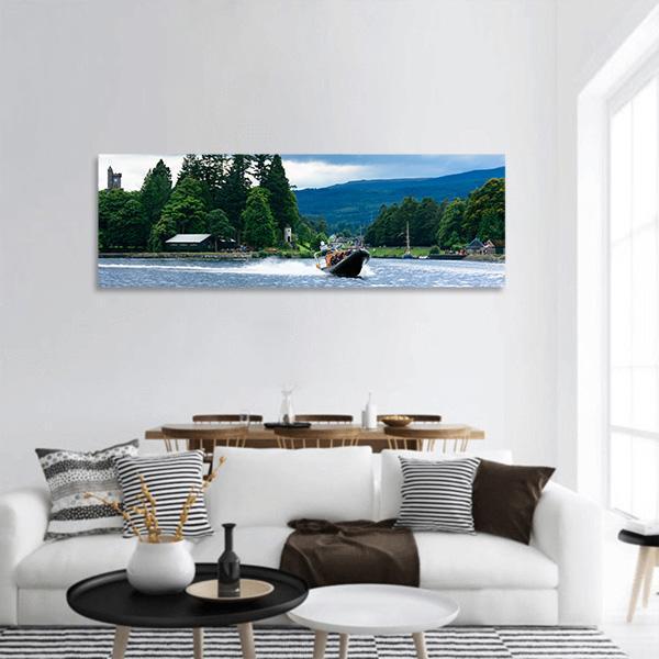 View Of Loch Ness In Scotland Panoramic Canvas Wall Art-3 Piece-25" x 08"-Tiaracle