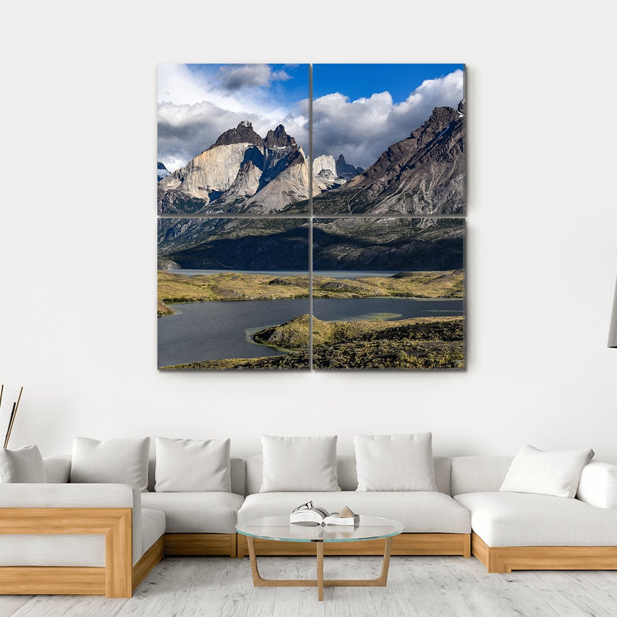 View Of Los Cuernos And Lago Nordenskjold Canvas Wall Art-4 Square-Gallery Wrap-17" x 17"-Tiaracle