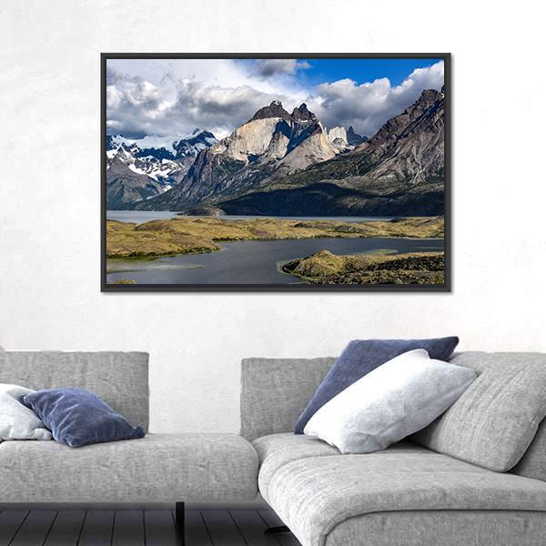 View Of Los Cuernos And Lago Nordenskjold Canvas Wall Art-5 Horizontal-Gallery Wrap-22" x 12"-Tiaracle