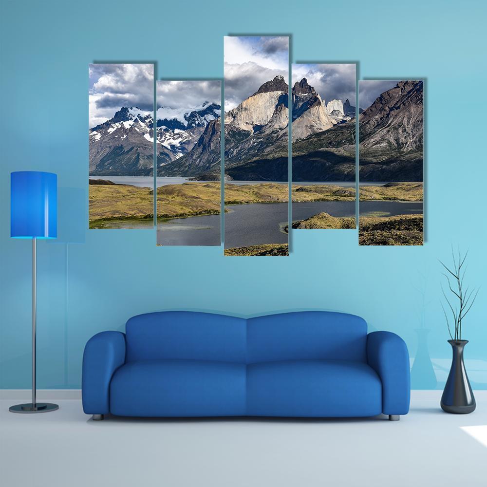 View Of Los Cuernos And Lago Nordenskjold Canvas Wall Art-5 Pop-Gallery Wrap-47" x 32"-Tiaracle