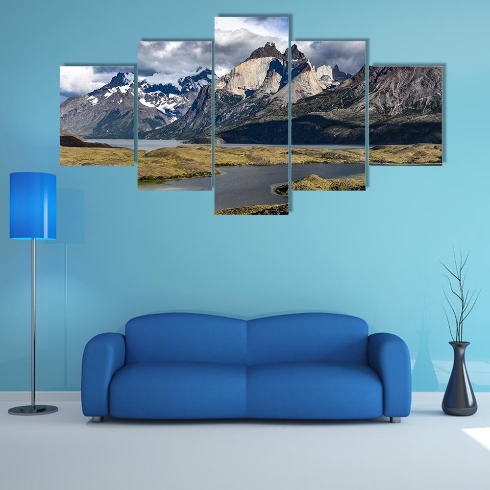 View Of Los Cuernos And Lago Nordenskjold Canvas Wall Art-5 Star-Gallery Wrap-62" x 32"-Tiaracle