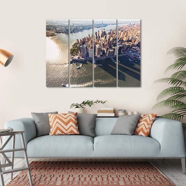 View Of Lower Manhattan With Hudson River Canvas Wall Art-4 Horizontal-Gallery Wrap-34" x 24"-Tiaracle