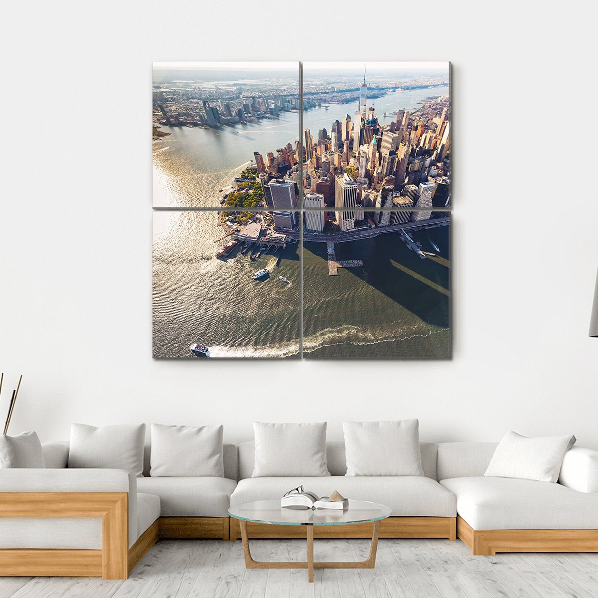 View Of Lower Manhattan With Hudson River Canvas Wall Art-4 Square-Gallery Wrap-17" x 17"-Tiaracle