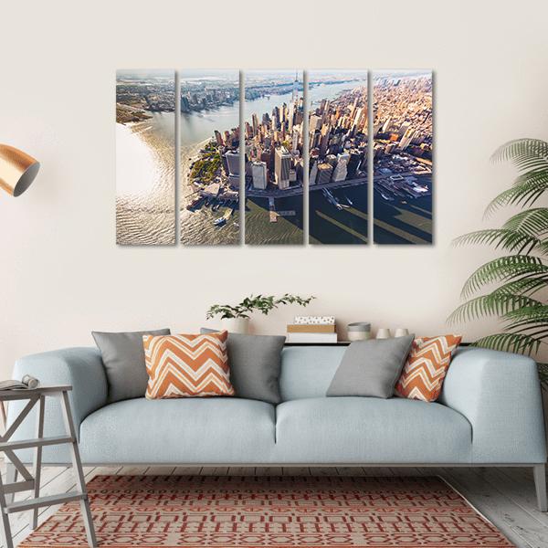 View Of Lower Manhattan With Hudson River Canvas Wall Art-5 Horizontal-Gallery Wrap-22" x 12"-Tiaracle