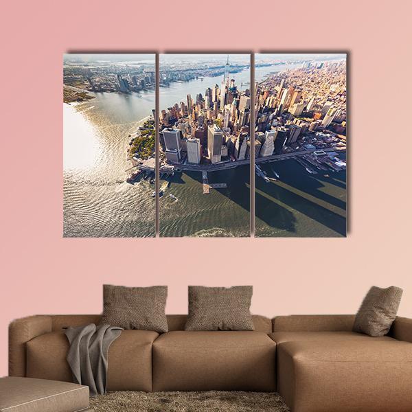 View Of Lower Manhattan With Hudson River Canvas Wall Art-3 Horizontal-Gallery Wrap-37" x 24"-Tiaracle