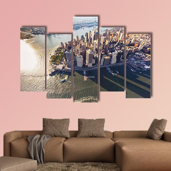 View Of Lower Manhattan With Hudson River Canvas Wall Art-5 Pop-Gallery Wrap-47" x 32"-Tiaracle