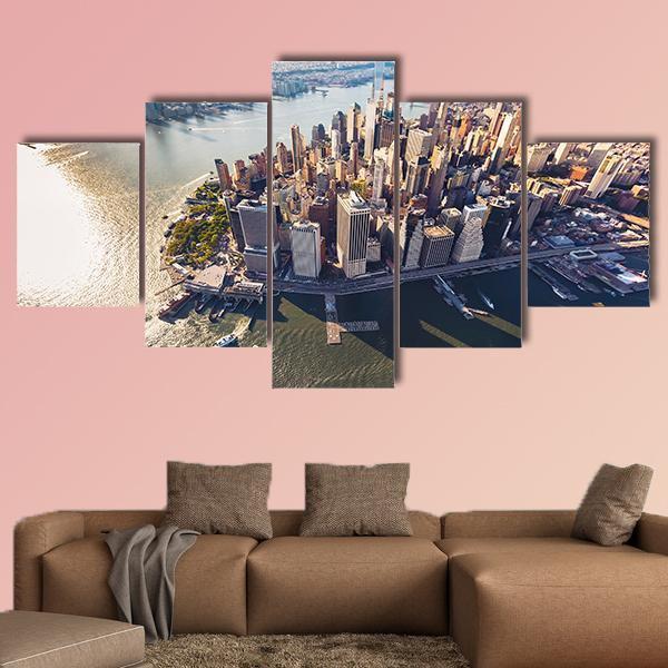 View Of Lower Manhattan With Hudson River Canvas Wall Art-5 Star-Gallery Wrap-62" x 32"-Tiaracle