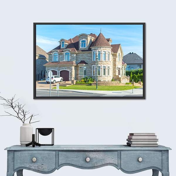 View Of Luxury House In Montreal Canvas Wall Art-1 Piece-Floating Frame-24" x 16"-Tiaracle