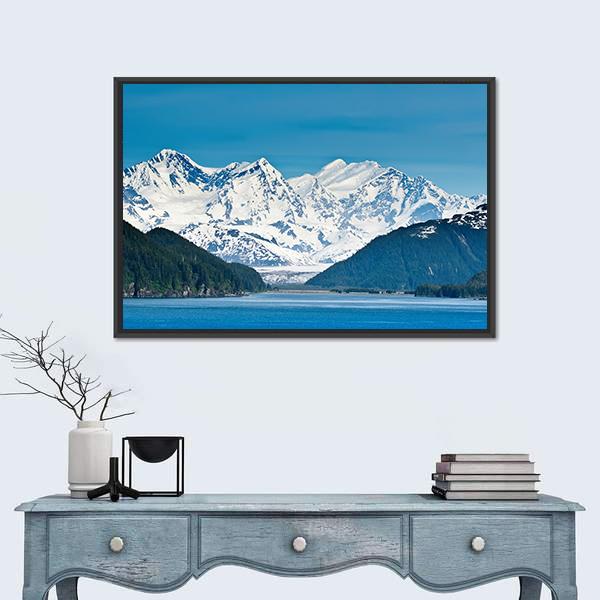 View Of Majestic Mountains Canvas Wall Art-1 Piece-Floating Frame-24" x 16"-Tiaracle
