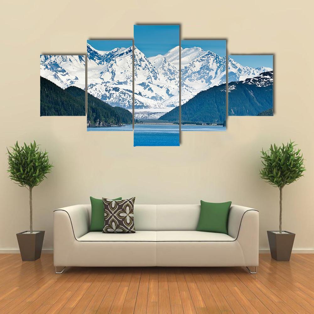 View Of Majestic Mountains Canvas Wall Art-5 Pop-Gallery Wrap-47" x 32"-Tiaracle