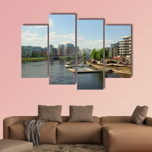 Malaya Nevka &amp; Lazarevsky Bridge In St. Petersburg Canvas Wall Art-4 Pop-Gallery Wrap-50" x 32"-Tiaracle