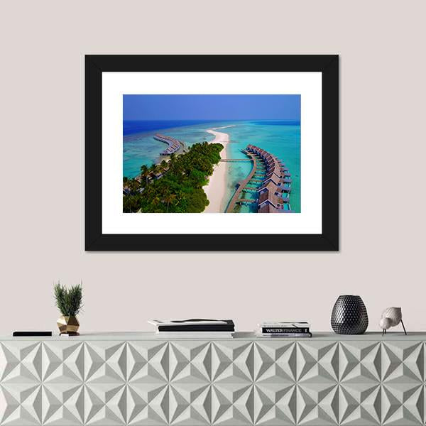 View Of Maldives White Sandy Beach Canvas Wall Art-1 Piece-Framed Print-20" x 16"-Tiaracle