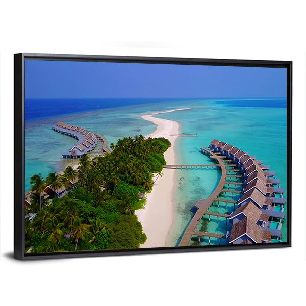 View Of Maldives White Sandy Beach Canvas Wall Art-3 Horizontal-Gallery Wrap-25" x 16"-Tiaracle