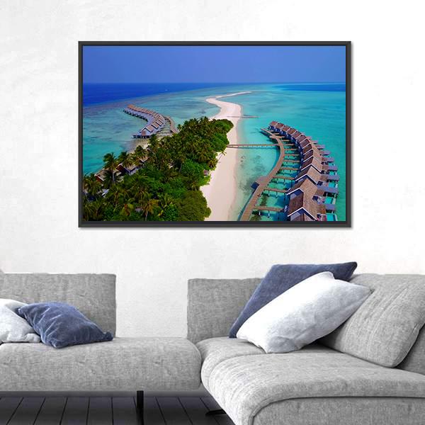 View Of Maldives White Sandy Beach Canvas Wall Art-3 Horizontal-Gallery Wrap-25" x 16"-Tiaracle