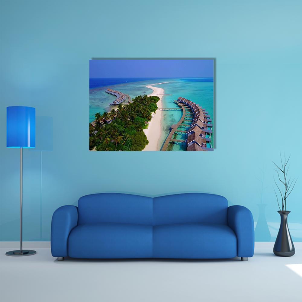 View Of Maldives White Sandy Beach Canvas Wall Art-1 Piece-Gallery Wrap-48" x 32"-Tiaracle