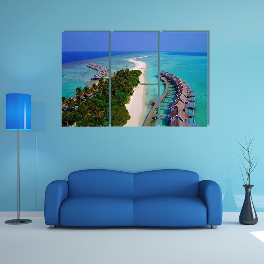 View Of Maldives White Sandy Beach Canvas Wall Art-3 Horizontal-Gallery Wrap-37" x 24"-Tiaracle