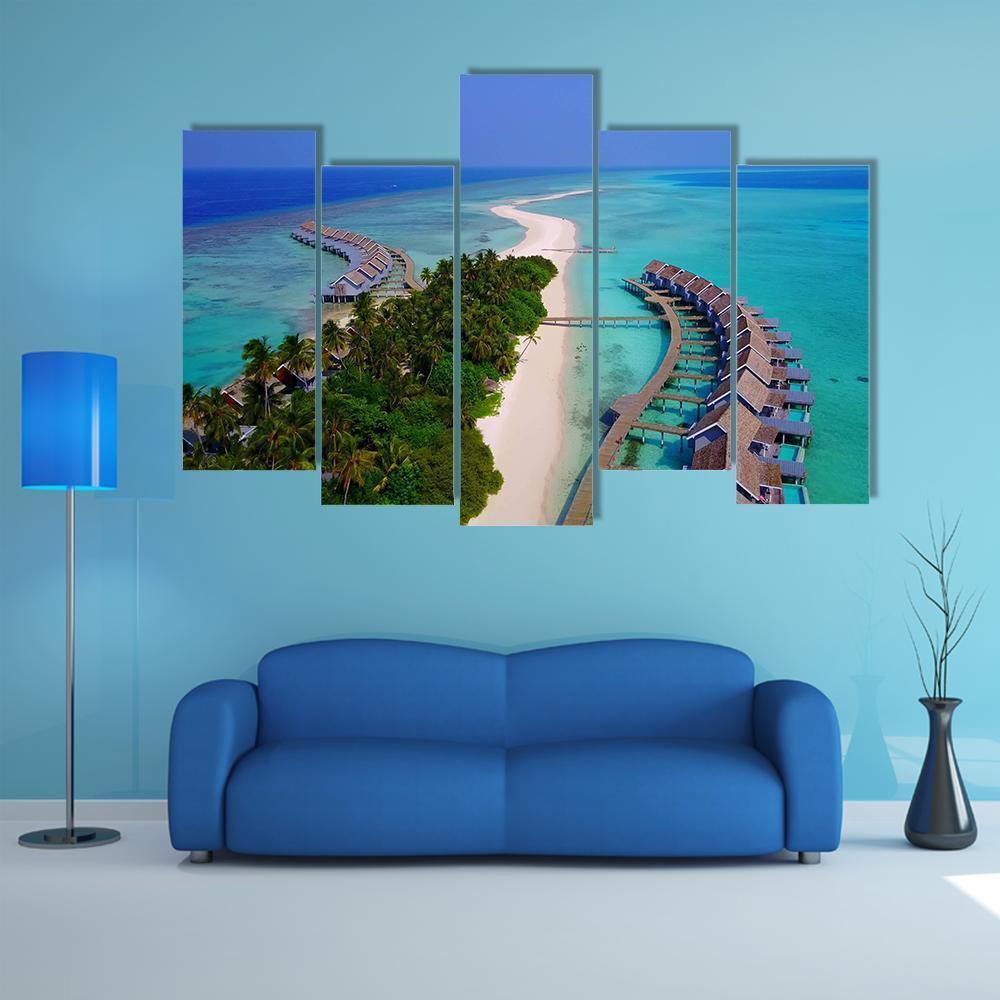 View Of Maldives White Sandy Beach Canvas Wall Art-5 Pop-Gallery Wrap-47" x 32"-Tiaracle