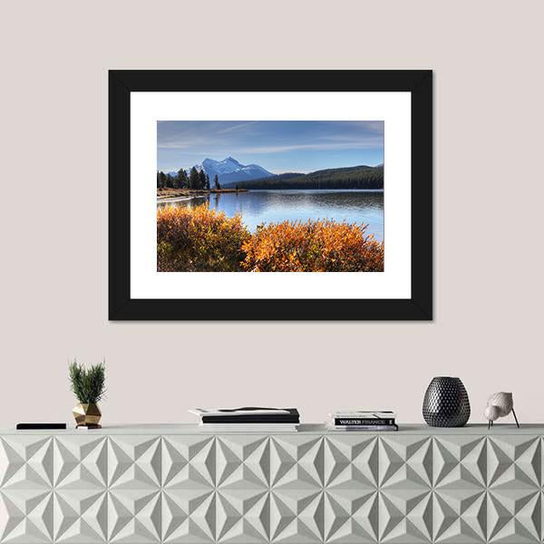 View of Maligne Lake in the Rocky Mountains Canvas Wall Art-1 Piece-Framed Print-20" x 16"-Tiaracle