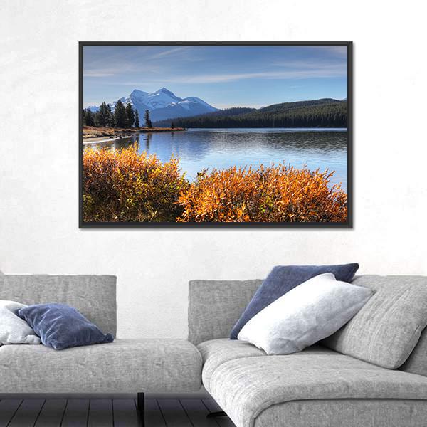 View of Maligne Lake in the Rocky Mountains Canvas Wall Art-3 Horizontal-Gallery Wrap-25" x 16"-Tiaracle