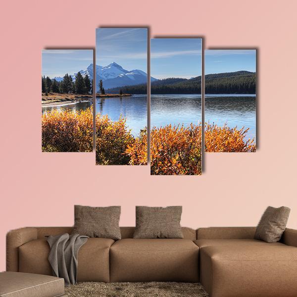 View of Maligne Lake in the Rocky Mountains Canvas Wall Art-4 Pop-Gallery Wrap-50" x 32"-Tiaracle