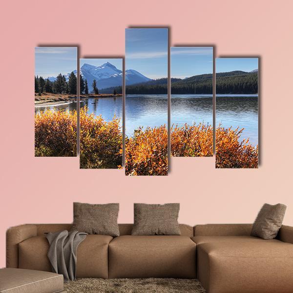 View of Maligne Lake in the Rocky Mountains Canvas Wall Art-5 Pop-Gallery Wrap-47" x 32"-Tiaracle