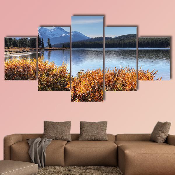 View of Maligne Lake in the Rocky Mountains Canvas Wall Art-5 Star-Gallery Wrap-62" x 32"-Tiaracle