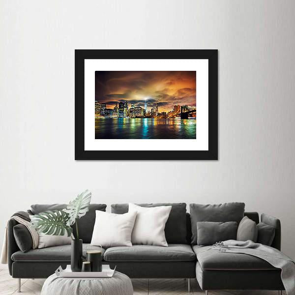 View Of Manhattan At Sunset Canvas Wall Art-3 Horizontal-Gallery Wrap-25" x 16"-Tiaracle