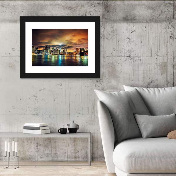 View Of Manhattan At Sunset Canvas Wall Art-3 Horizontal-Gallery Wrap-25" x 16"-Tiaracle