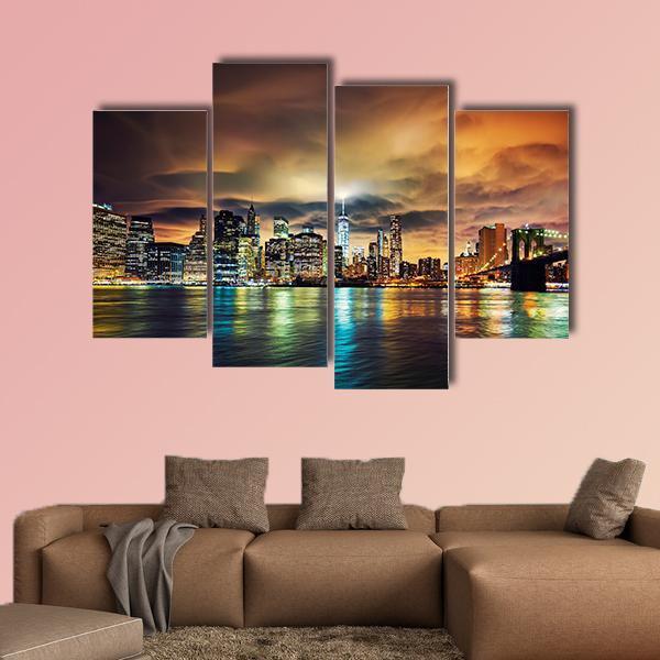 View Of Manhattan At Sunset Canvas Wall Art-4 Pop-Gallery Wrap-50" x 32"-Tiaracle
