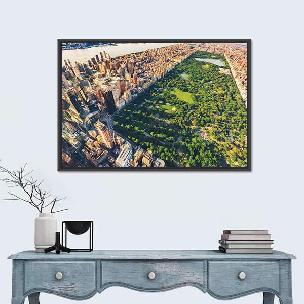 View Of Manhattan Canvas Wall Art-1 Piece-Floating Frame-24" x 16"-Tiaracle